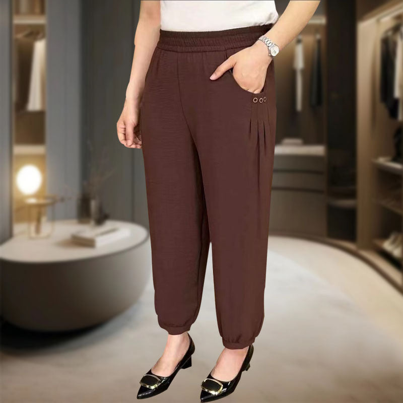 ⏳Rajoitettu aika 60% alennus!💥Jääsilkkiset laskeutuvat korkeavyötäröiset haaremihousut