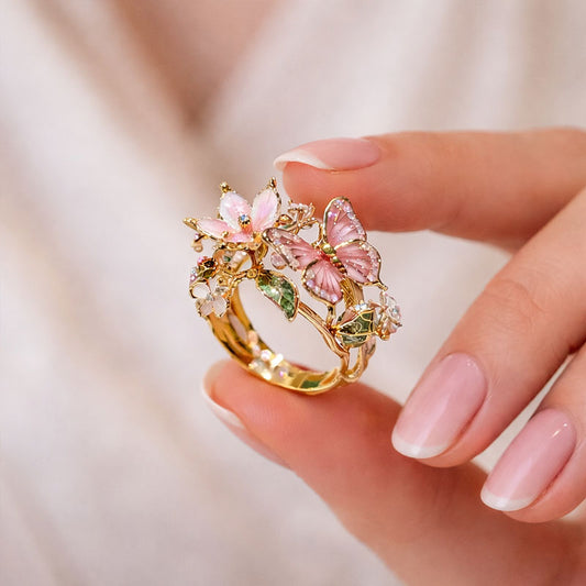 🦋Butterfly & Flower Statement Open Ring🌹
