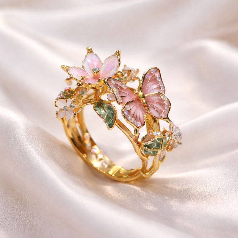 🦋Butterfly & Flower Statement Open Ring🌹