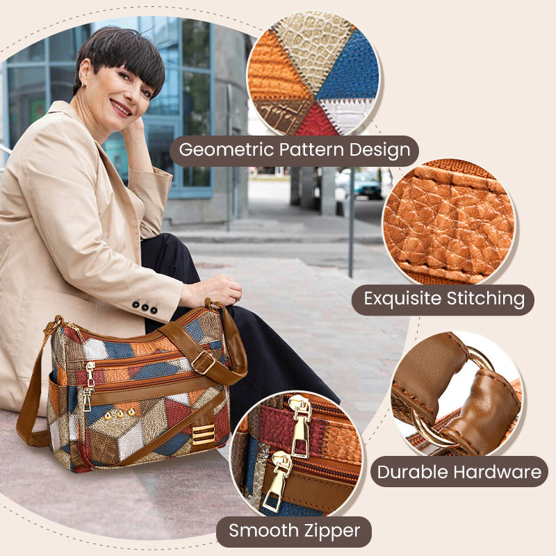 👜Vintage-laukku, jossa on geometrinen kuvio ja säädettävä hihna