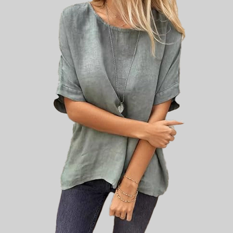 🌸Naisten lyhythihainen väljä puuvilla- ja pellavapaita keväällä ja kesällä