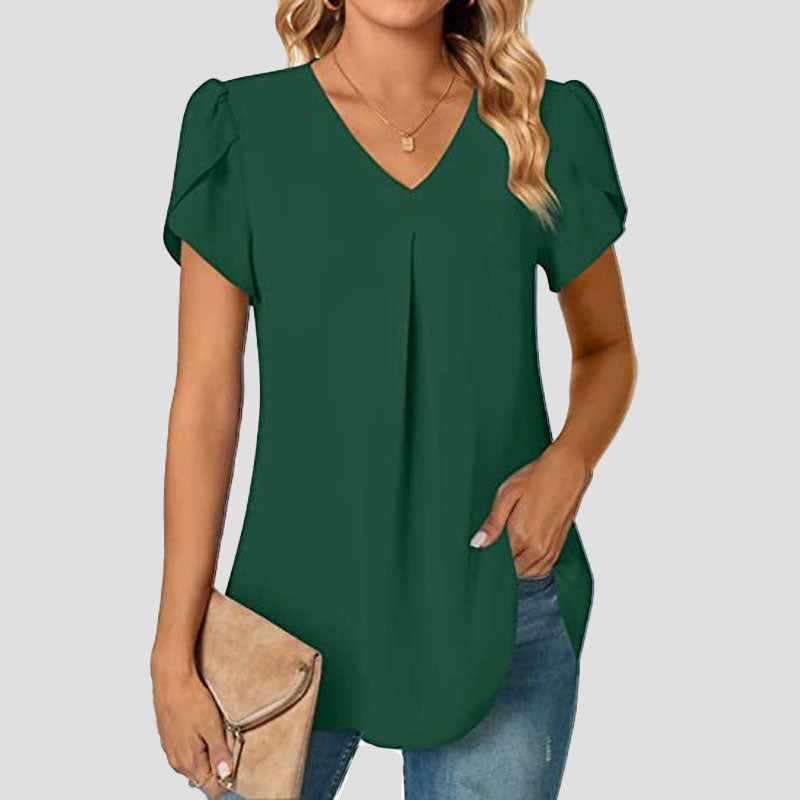 🌸Terälehtihihainen V-aukkoinen yksinkertainen paita