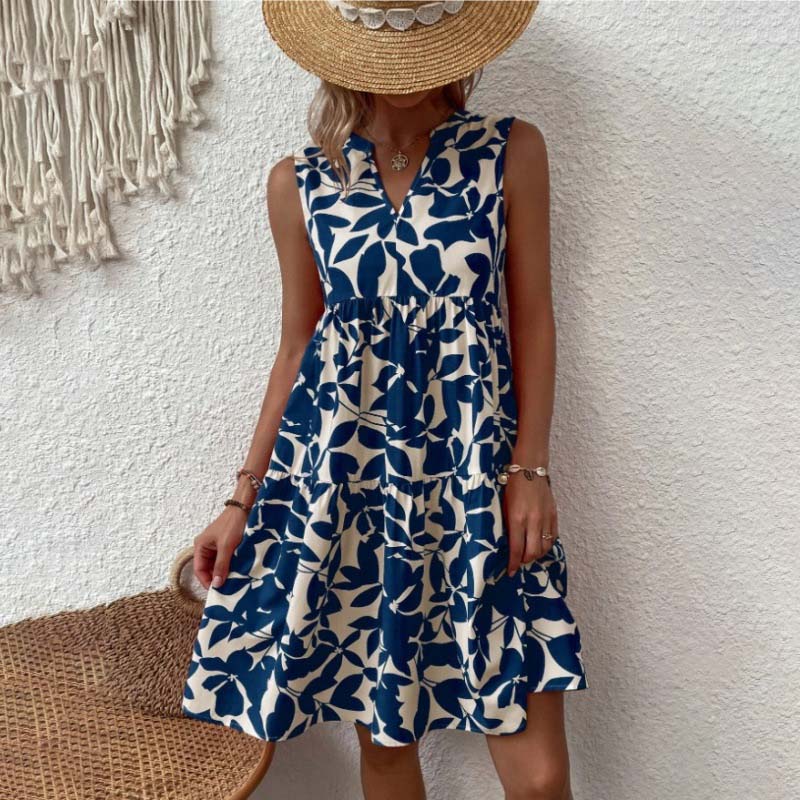 🌸2025 Uusi saapuminen💕Botanical Print V-kaula-aukkoinen laskostettu mekko