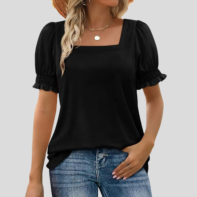 ⏳Rajoitettu aika myynti🌸Naisten neliön kaula-aukko Smocked hihan t-paita Casual Topi