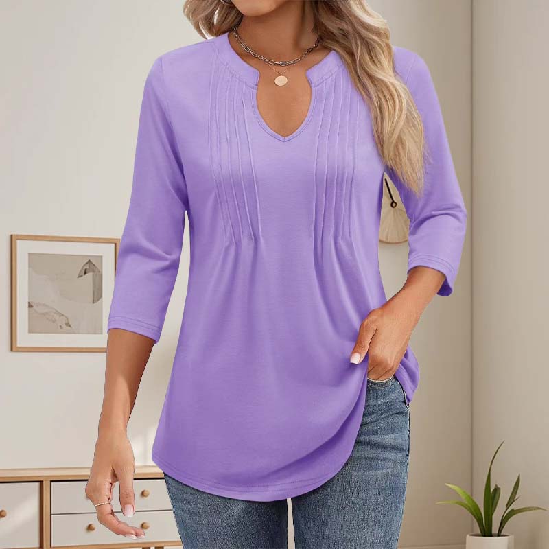 🌸V-Aukkoinen Pystykaulus Ja Kolmen Neljäsosan Hihat