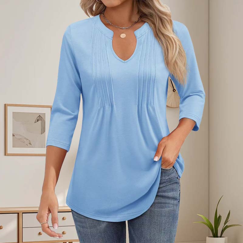 🌸V-Aukkoinen Pystykaulus Ja Kolmen Neljäsosan Hihat