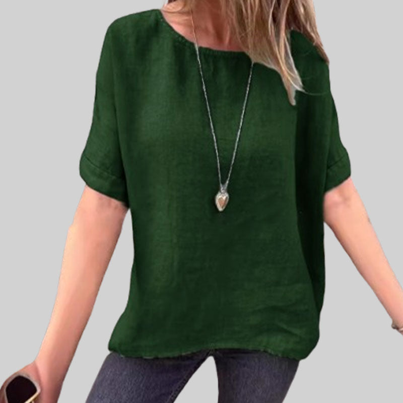 🌸Naisten lyhythihainen väljä puuvilla- ja pellavapaita keväällä ja kesällä