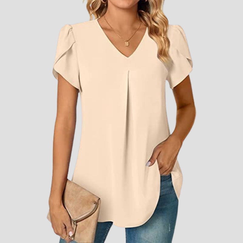 🌸Terälehtihihainen V-aukkoinen yksinkertainen paita