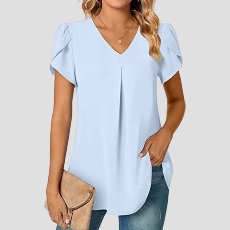 🌸Terälehtihihainen V-aukkoinen yksinkertainen paita