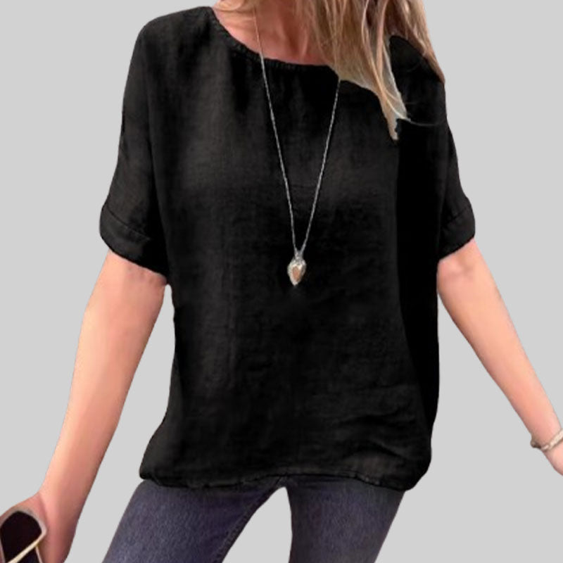 🌸Naisten lyhythihainen väljä puuvilla- ja pellavapaita keväällä ja kesällä