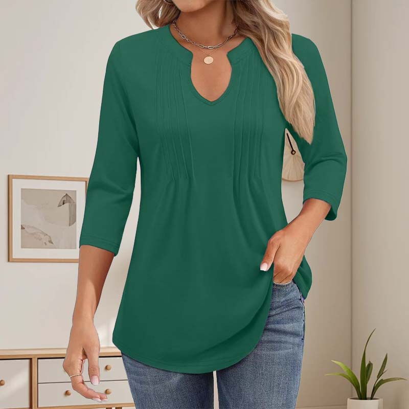 🌸V-Aukkoinen Pystykaulus Ja Kolmen Neljäsosan Hihat