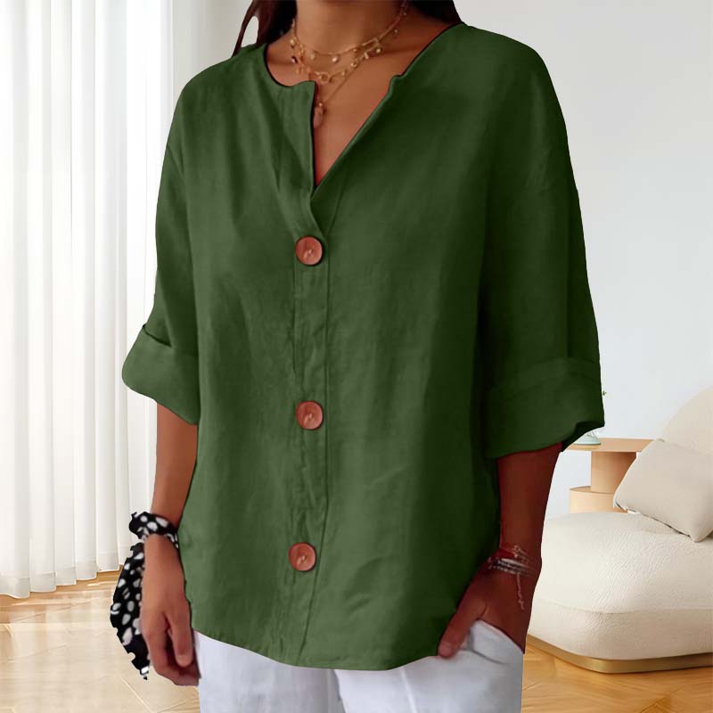 🎀Löysä Puuvilla- Ja Pellavapaita Nappikiinnityksellä