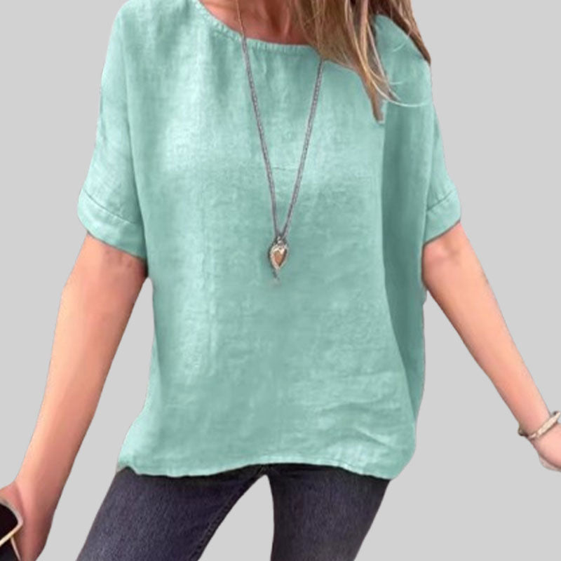 🌸Naisten lyhythihainen väljä puuvilla- ja pellavapaita keväällä ja kesällä