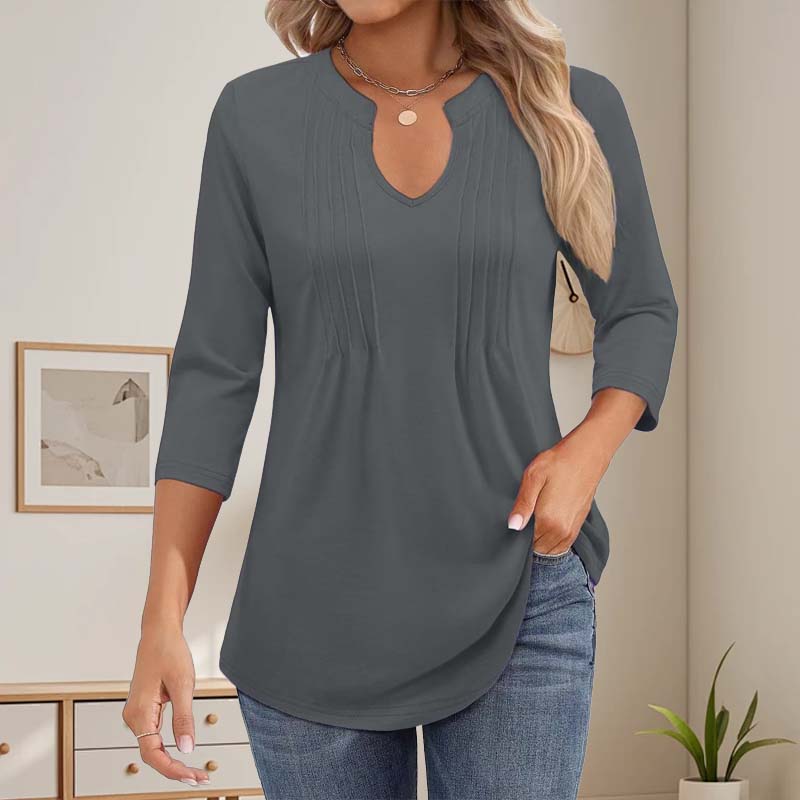 🌸V-Aukkoinen Pystykaulus Ja Kolmen Neljäsosan Hihat