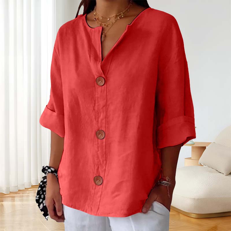 🎀Löysä Puuvilla- Ja Pellavapaita Nappikiinnityksellä