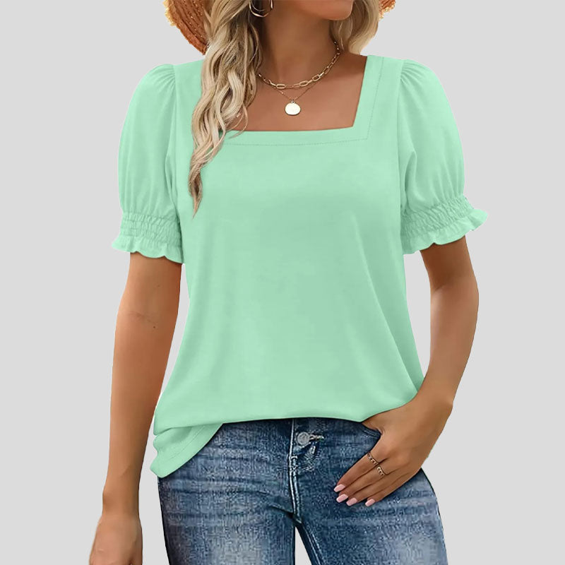 ⏳Rajoitettu aika myynti🌸Naisten neliön kaula-aukko Smocked hihan t-paita Casual Topi