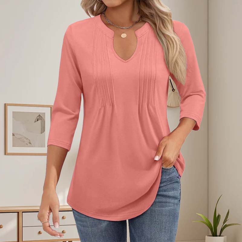 🌸V-Aukkoinen Pystykaulus Ja Kolmen Neljäsosan Hihat