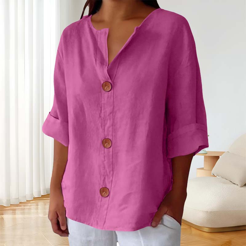 🎀Löysä Puuvilla- Ja Pellavapaita Nappikiinnityksellä