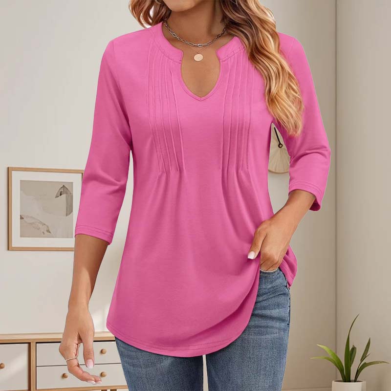 🌸V-Aukkoinen Pystykaulus Ja Kolmen Neljäsosan Hihat