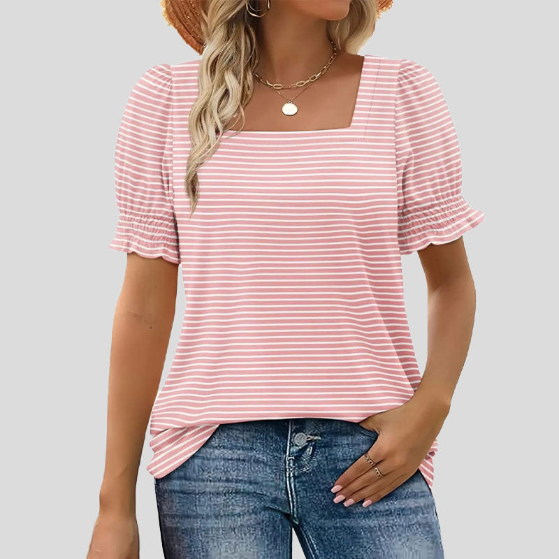 ⏳Rajoitettu aika myynti🌸Naisten neliön kaula-aukko Smocked hihan t-paita Casual Topi