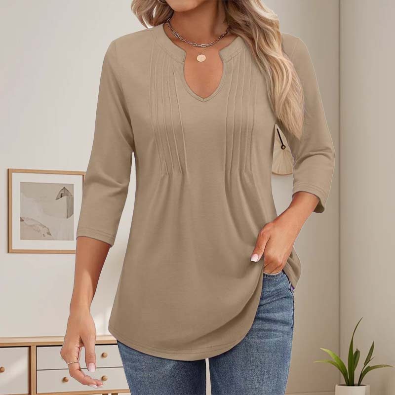 🌸V-Aukkoinen Pystykaulus Ja Kolmen Neljäsosan Hihat