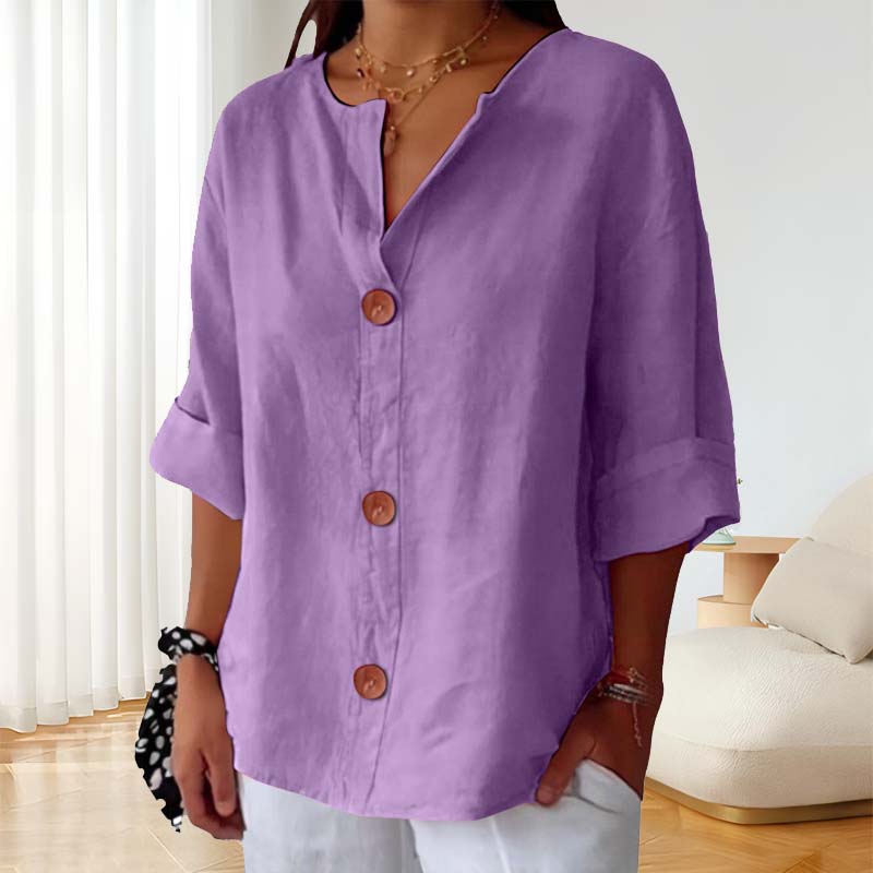 🎀Löysä Puuvilla- Ja Pellavapaita Nappikiinnityksellä