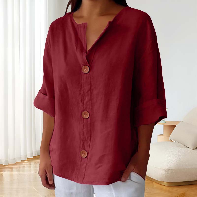 🎀Löysä Puuvilla- Ja Pellavapaita Nappikiinnityksellä