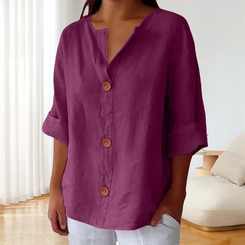 🎀Löysä Puuvilla- Ja Pellavapaita Nappikiinnityksellä