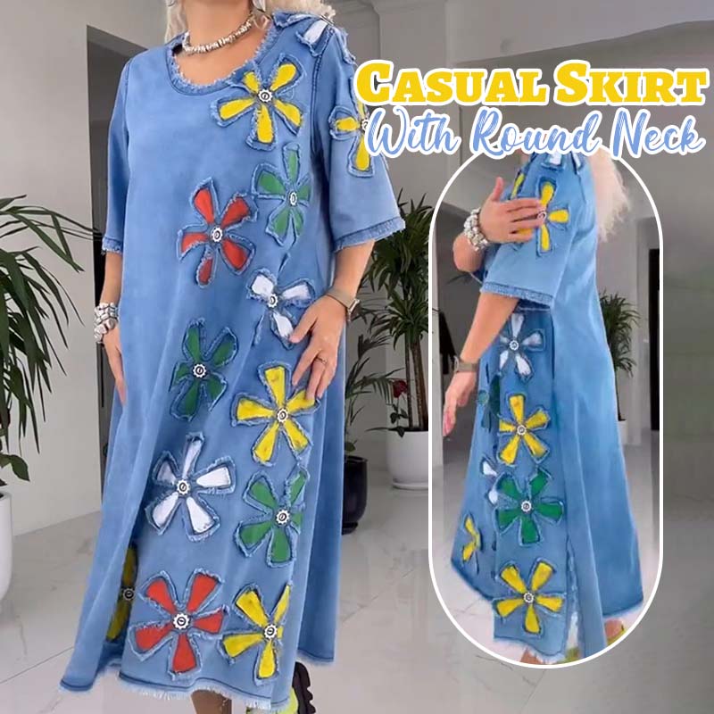 🔥2025 Uusi saapuminen🌸Casual hame pyöreällä kaula-aukoll