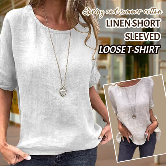 🌸Naisten lyhythihainen väljä puuvilla- ja pellavapaita keväällä ja kesällä