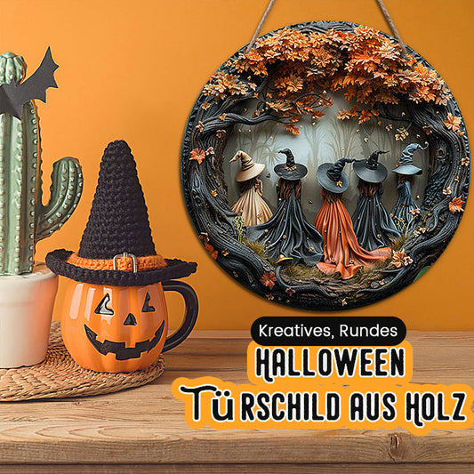 Kreatives, rundes Halloween-Türschild aus Holz