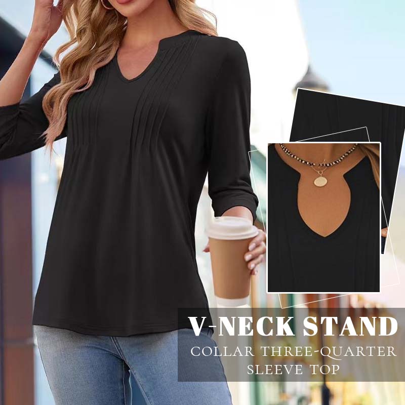 🌸V-Aukkoinen Pystykaulus Ja Kolmen Neljäsosan Hihat