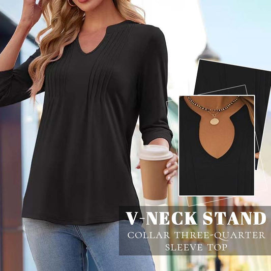 🌸V-Aukkoinen Pystykaulus Ja Kolmen Neljäsosan Hihat