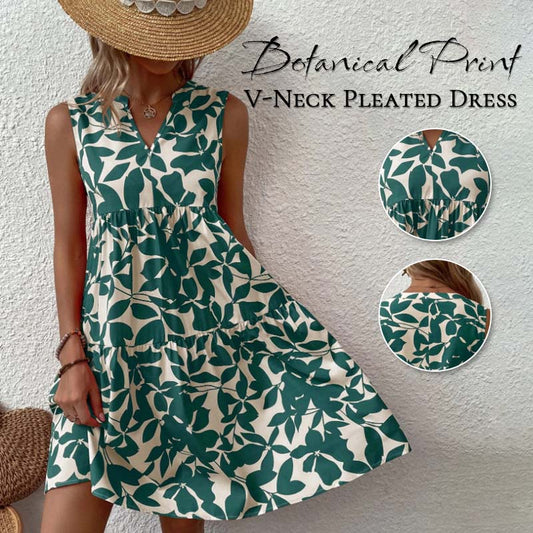 🌸2025 Uusi saapuminen💕Botanical Print V-kaula-aukkoinen laskostettu mekko