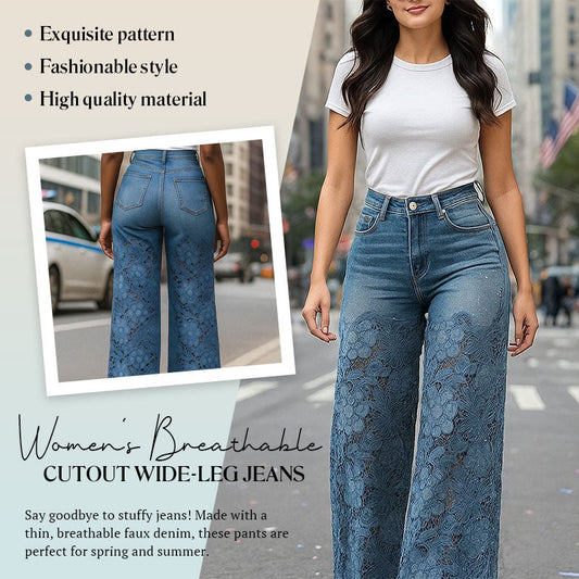 👖✨ Women's Breathable Cutout Wide-Leg Jeans