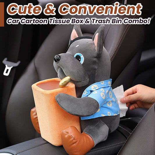 🧸 Cute & Convenient: Car Cartoon Tissue Box & Trash Bin Combo! 🚗🧻
