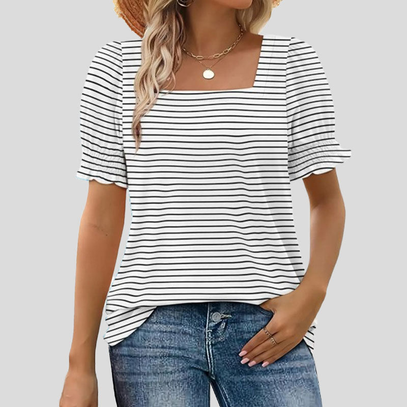 ⏳Rajoitettu aika myynti🌸Naisten neliön kaula-aukko Smocked hihan t-paita Casual Topi