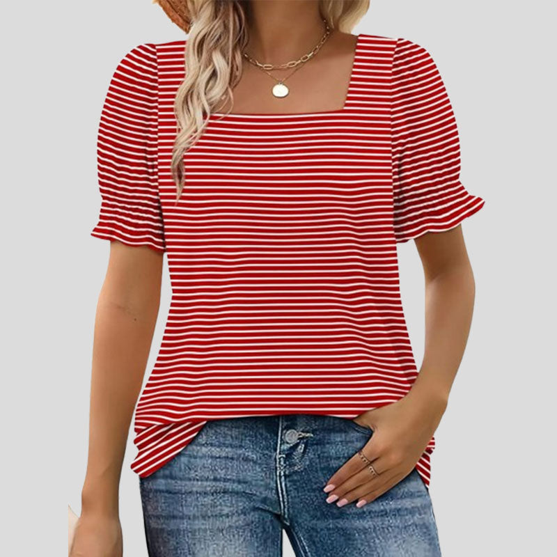 ⏳Rajoitettu aika myynti🌸Naisten neliön kaula-aukko Smocked hihan t-paita Casual Topi