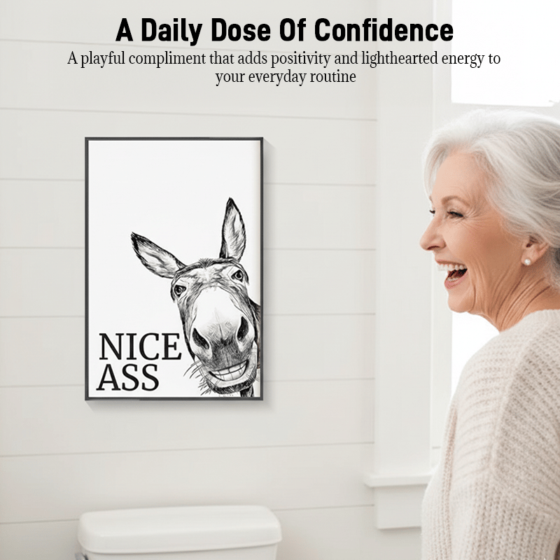Funny Bathroom Sign “Nice Ass” ✨ Charming Donkey for the Wall 🎨