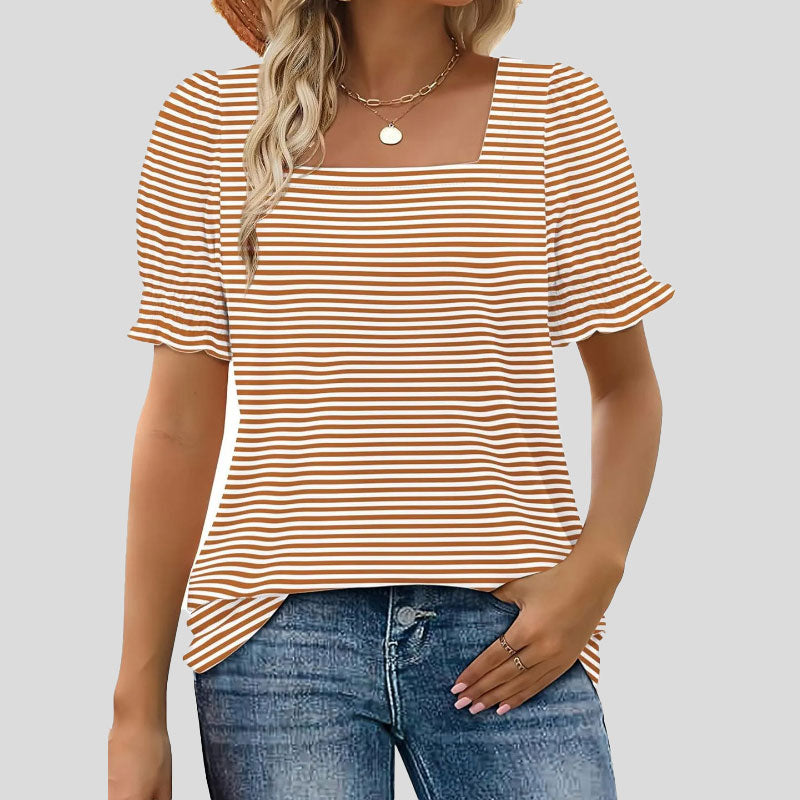 ⏳Rajoitettu aika myynti🌸Naisten neliön kaula-aukko Smocked hihan t-paita Casual Topi