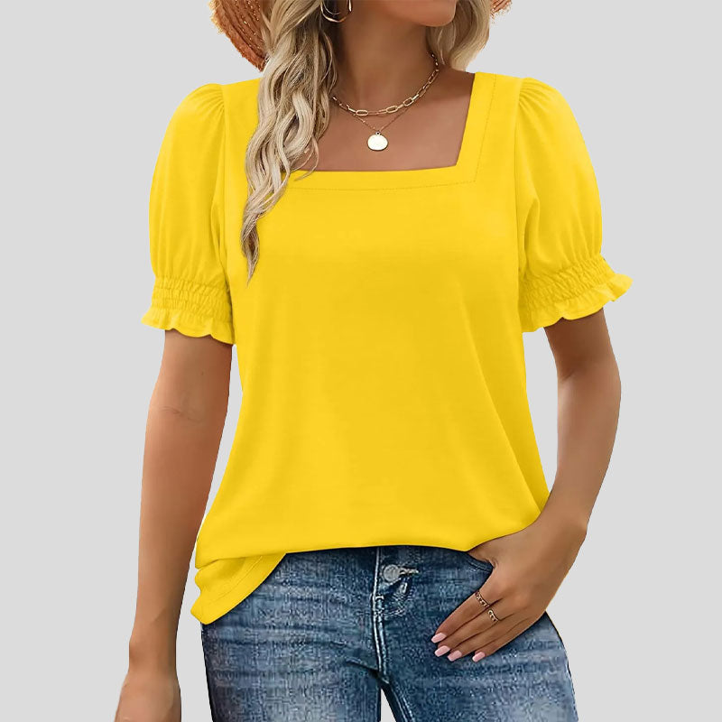 ⏳Rajoitettu aika myynti🌸Naisten neliön kaula-aukko Smocked hihan t-paita Casual Topi