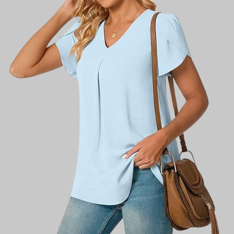 🌸Terälehtihihainen V-aukkoinen yksinkertainen paita