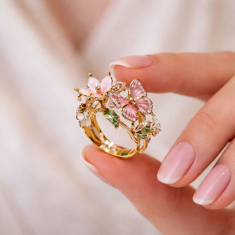 🦋Butterfly & Flower Statement Open Ring🌹