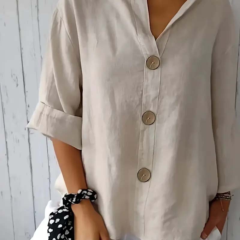 🎀Löysä Puuvilla- Ja Pellavapaita Nappikiinnityksellä