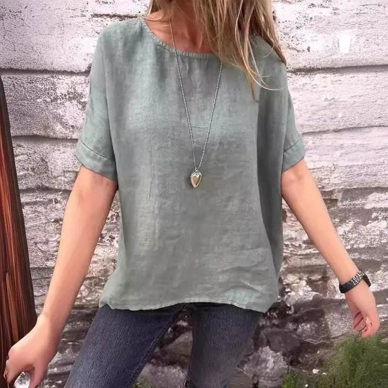 🌸Naisten lyhythihainen väljä puuvilla- ja pellavapaita keväällä ja kesällä