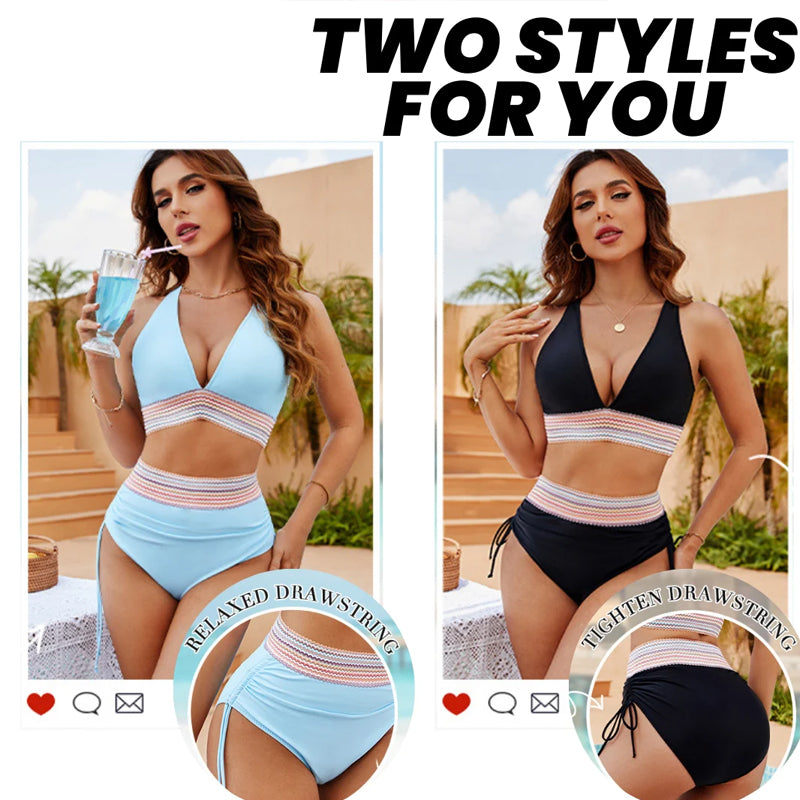 ☀️Rajoitetun ajan lomatarjous🏖️High Vyötäröiset vatsanhallintaväriset bikinisarjat Color Block Bikini Sets