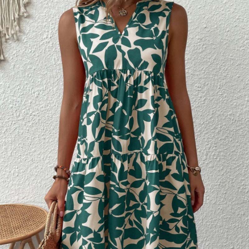 🌸2025 Uusi saapuminen💕Botanical Print V-kaula-aukkoinen laskostettu mekko