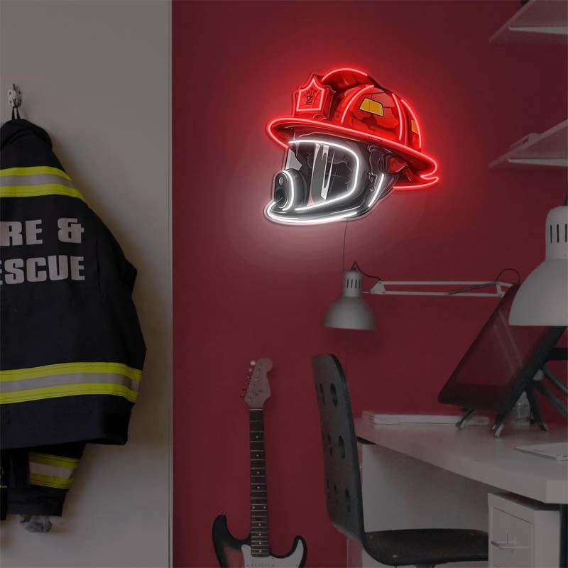 Firefighter Helmet Neon Sign