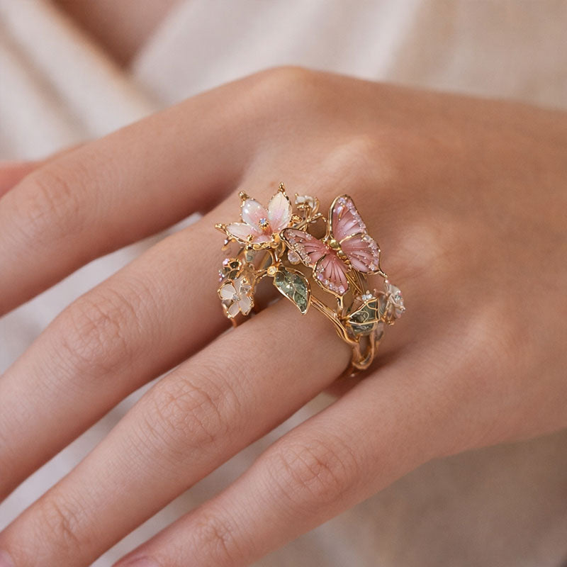 🦋Butterfly & Flower Statement Open Ring🌹