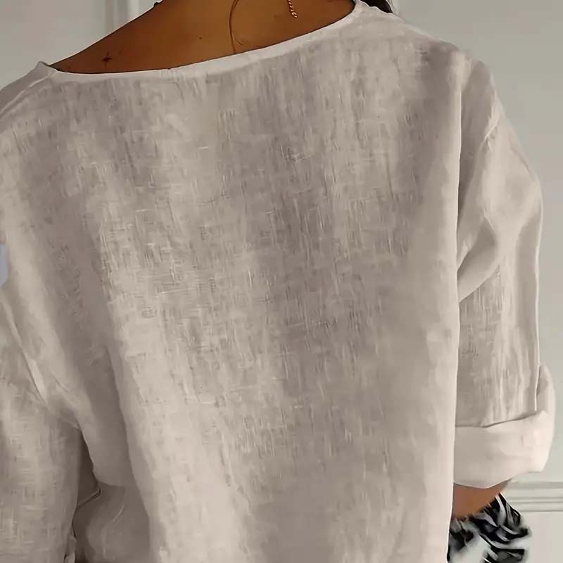 🎀Löysä Puuvilla- Ja Pellavapaita Nappikiinnityksellä